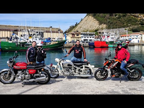 Prueba Motos Madriz y Nikita Rider Zarautz Getaria. Suzuki GT 750, BMW R69S y KTM duke 125. Motovlog