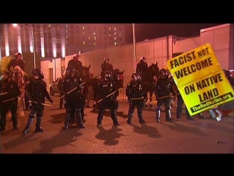 Trump Protesters Battle With Police In Full Riot Gear Outside Rally