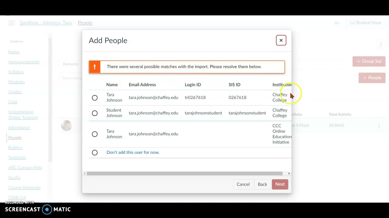 Adding a user to your course