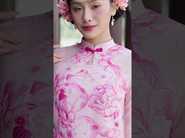 ND25S578- Bộ áo dài tơ ánh họa tiết