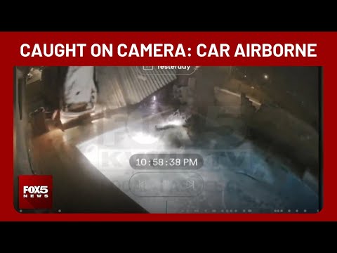 CAUGHT ON CAMERA: Car crashes into backyard, goes airborne before driver lands in pool