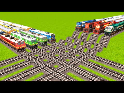 FOUR ELECTRIC DIAMOND TRACKS TRAINS VS RISKY RAILROAD TRACKS TRAINS CROSS|🔺 Train simulator|