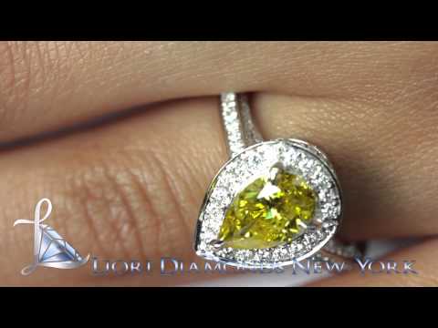 FD-563 - 3.11 Carat Fancy Yellow Pear Shape Diamond Engagement Ring 18K Vintage Style