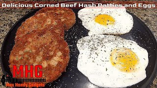 Delicious Corned Beef Hash Patties and Eggs