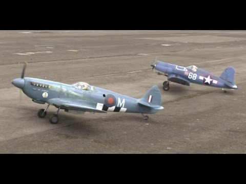 "MWM WARBIRDS" WW2 RC 1/5 CORSAIR & 1/4 SPITFIRE DISPLAY - MIKE & DEANO - LONG MARSTON AIRSHOW -2015