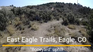 "Boneyard" uphill trail ride, abridged by editing to try to make it less boring.
