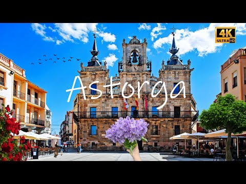 Walking tour of Astorga, you will see unknown villages, Spain, 4K
