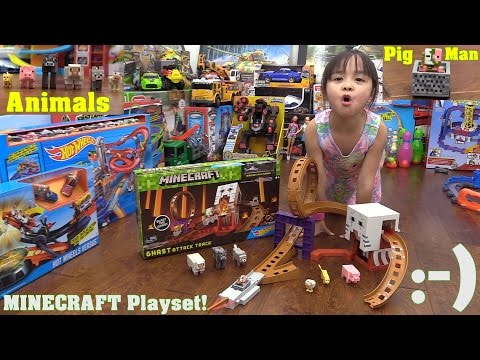 Kids' Toy Channel: Hot Wheels' Minecraft GHAST Attack Track Playset Unboxing & Playtime