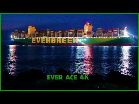 EVERGREEN Ever Ace at 23:30 in Maasvlakte Port of Rotterdam - 4K