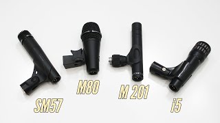 Video thumbnail for Four Snare Drum Mics Compared at BDC: SM57, M80, M 201 & i5 by Boston Drum Center