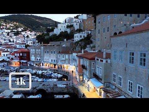 🇬🇷Hydra Island in 4K🚶‍♂️🌊: Walking Along the Traffic‑Free Harbor and Historic Streets