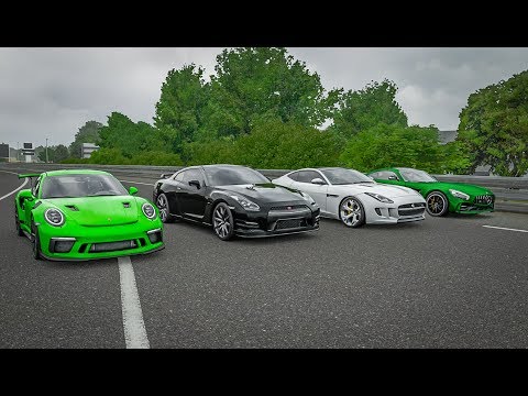 Forza 7 Drag Race! - Porsche 911 GT3 RS VS Nissan GT-R VS Mercedes AMG GTR VS Jaguar F-Type!