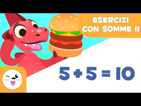 Esercizi di addizioni per bambini - Impara le addizioni Dino e gli hamburger - Matematica