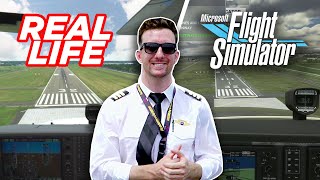 Pilot Flies A Plane In Microsoft Flight Simulator Vs A Real Plane