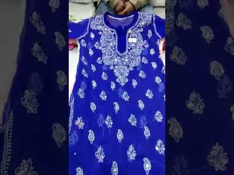 Chiffon casual wear mirror work kurti, wash care: machine wa...