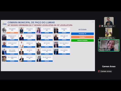 62ª SESSÃO ORDINÁRIA - 1ª SESSÃO LEGISLATIVA 16ª LEGISLATURA    #camaramunicipaldepacodelumiar