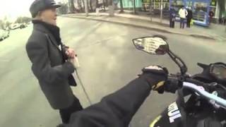 Motorcycliest Stops Traffic So Blind Man Can Cross The Road