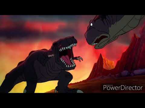 the land before time sharptooth attacks and littlefoot's mother fight