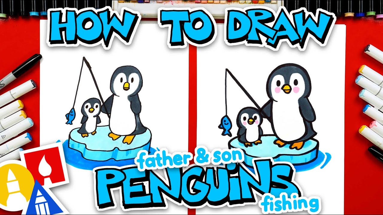 How To Draw Father And Son Penguins Fishing