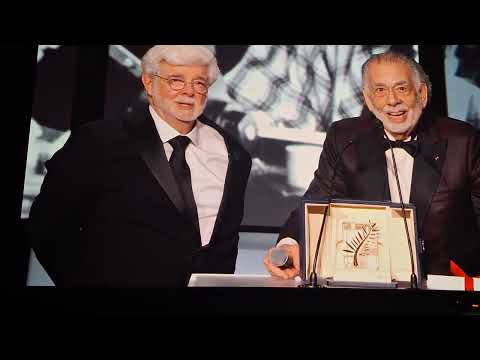 Francis Ford coppola gives an honorary palme d'or to George Lucas