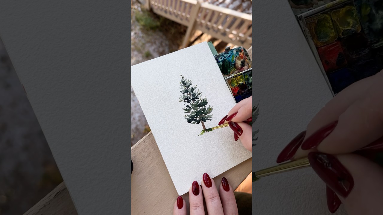 How to paint a watercolor pine tree: easy tutorial