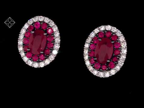 Ruby and Diamond Halo Earrings in 18K White Gold Version - Asteria Collection - FG32-TY