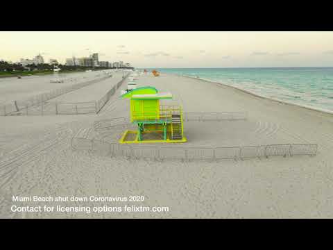 Aerial video Miami Beach shut down Coronavirus Covid 19 March 18, 2020 during Spring Break.