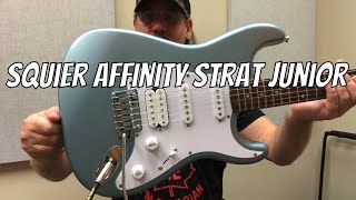 Video thumbnail for Squier Affinity Strat Junior HSS Ice Blue Metallic Demo by Ben Coombs