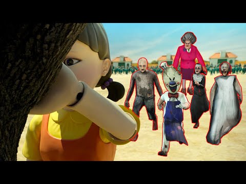 Squid Game Green Light Red Light Grandpa VS Granny VS EVIL NUN VS Zombie Granny Vs Scary Teacher
