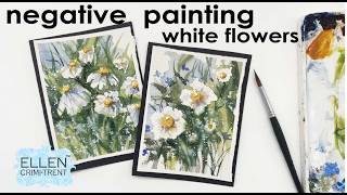 Watercolor Negative painting loose white flower cards