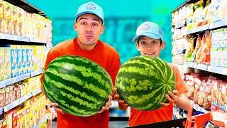 Jason and Alex Grocery Store Watermelon Shopping