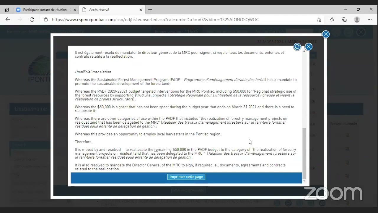 Séance extraordinaire du conseil des maires / Special Sitting of Council - 24-mars-2021