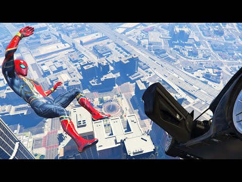 GTA 5 Iron Spiderman Falling off Highest Buildings (Spider man mod Gameplay) Ep 4