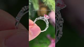 Sunset Ring White gold Round Padparadscha Sapphire Engagement Ring Hidden Halo Promise Ring