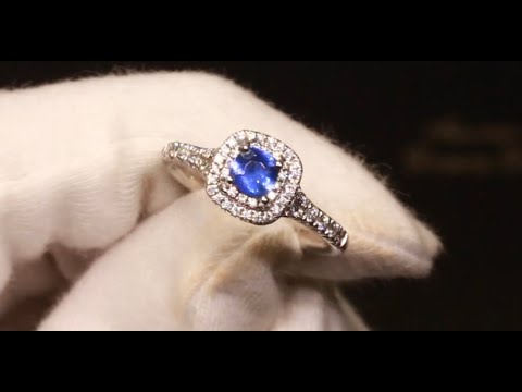 #51708 | SA0.40ct/D0.33ct | Cushion Sapphire Double Halo Diamond Ring | Set in  18ct White Gold