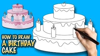 How to draw a Birthday Cake - Easy step-by-step drawing lessons for kids