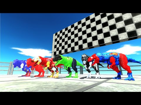 6x Superheroes Trex Death Run And Death Falling ♦ Animal Revolt Battle Simulator ♦