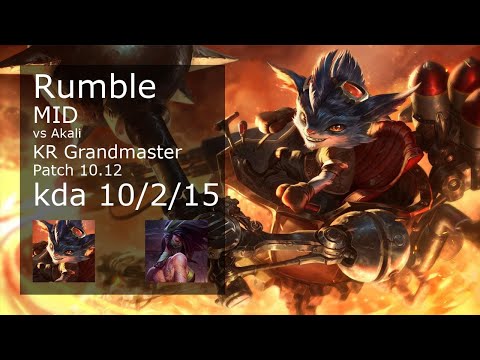 Rumble vs Akali Mid - KR Grandmaster 10/2/15 Patch 10.12 Gameplay // [롤] 럼블 vs 아칼리 미드