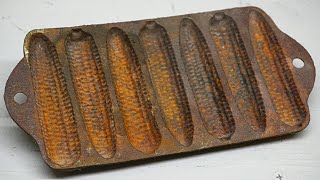 Rusty 100 Year Old Cast Iron Cornbread Pan Restoration