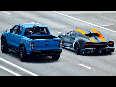 Bugatti Chiron SS 300+ vs Ford Ranger Raptor Monster - Drag Race 20 KM