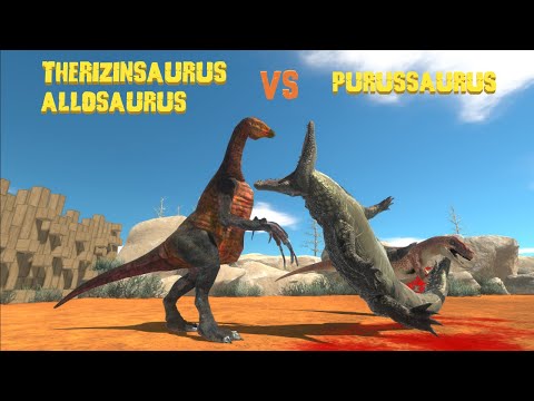 THERIZINOSAURUS WITH ALLOSAURUS VS PURUSSAURUS - ARBS Animal Revolt Battle Simulator