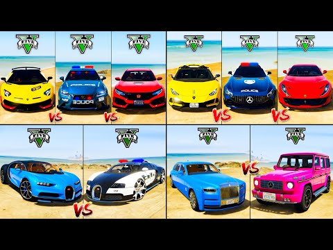 Bugatti Chiron vs Police Mercedes vs Rolls Royce Phantom vs Lamborghini Huracan  - GTA 5 Compilation