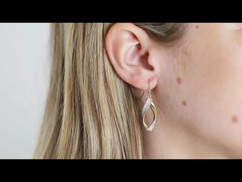9ct Yellow & White Gold Twist Moondust Drop Earrings - 26mm