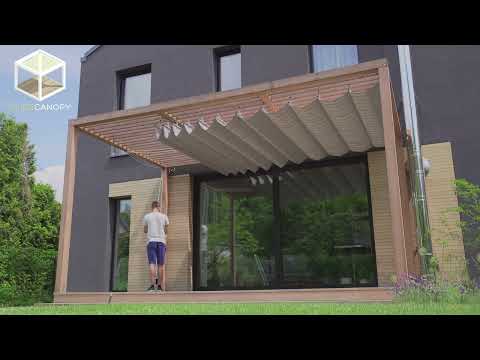 SlideCanopy - slide on wire canopy. Roleta rzymska pozioma do pergoli, żagiel przeciwsłoneczny
