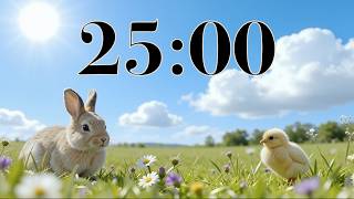 25 Minute Spring Timer | Cute Easter Vibes, Bunny, & Chick Classroom Countdown | Calm Music & Nature