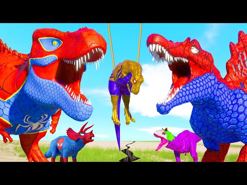Tyrannosaurus Rex Spider-Man vs Mosasaurus Dinosaur SuperHeroes Battle in Jurassic World Evolution 3