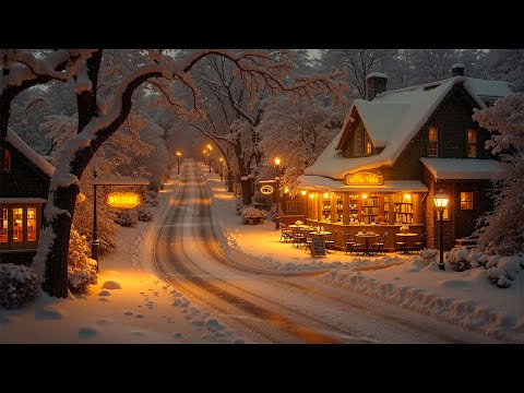Cozy Winter Night Jazz ❄️ Quiet Snowy Coffee Shop Town | Relaxing Jazz Playlist for Peaceful Moments