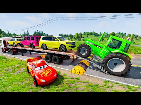 Pritschenwagen McQueen | Transport mit LKW - Schlagloch vs. Auto #023 - BeamNG.Drive