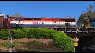 preview picture of video 'CSX With BCRail C40-8M Passing Laurel Station'