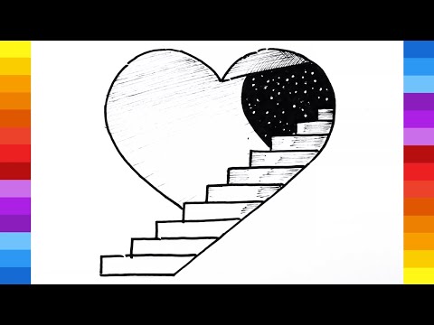 How to Draw a Heart | Stairs to Heart Door | Stairs to...